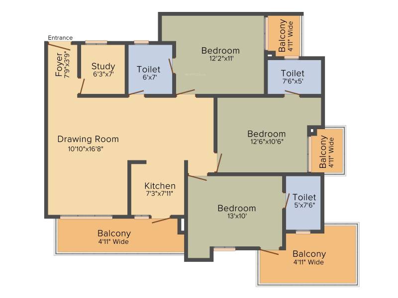 Rishabh Iris Tower (3BHK+3T (1,640 sq ft) 1640 sq ft)