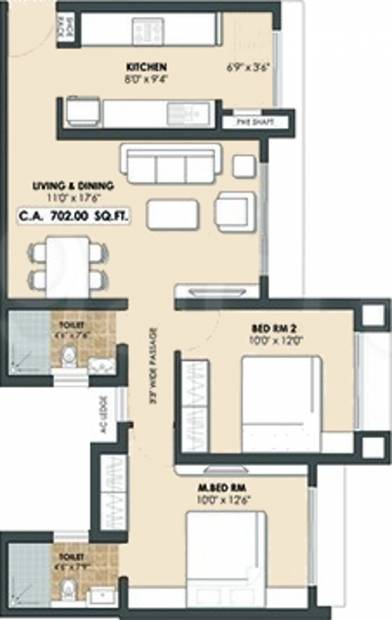 Neptune Complex (2BHK+2T (915 sq ft) 915 sq ft)