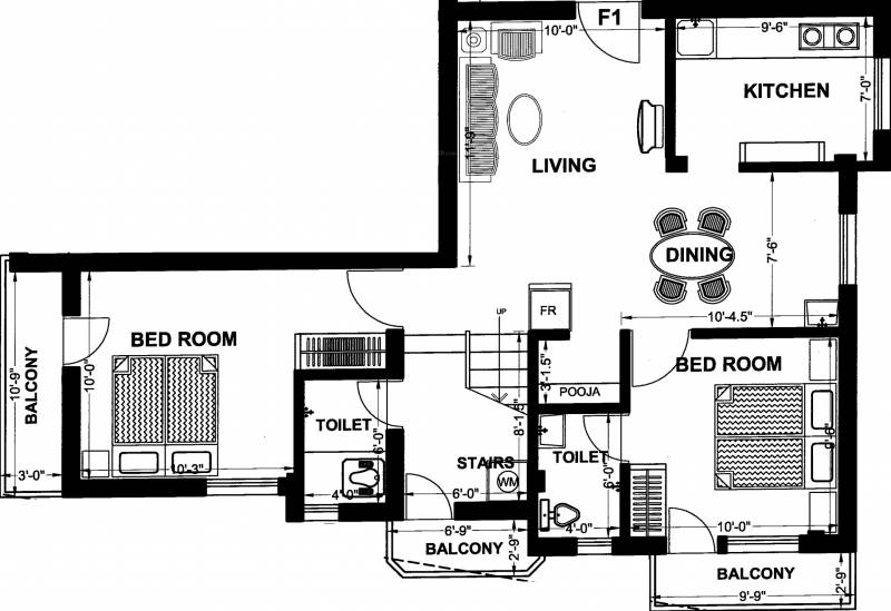 Afraah Spring Field (3BHK+3T (1,315 sq ft)   Pooja Room 1315 sq ft)