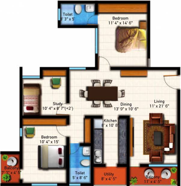 Astro Maison Douce (2BHK+2T (1,431 sq ft)   Study Room 1431 sq ft)