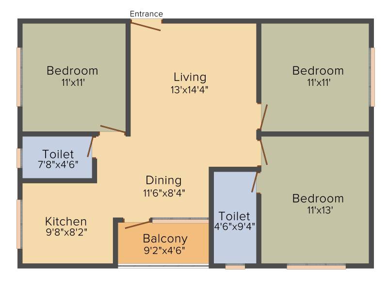 Kumari Ferns (3BHK+2T (1,210 sq ft) 1210 sq ft)
