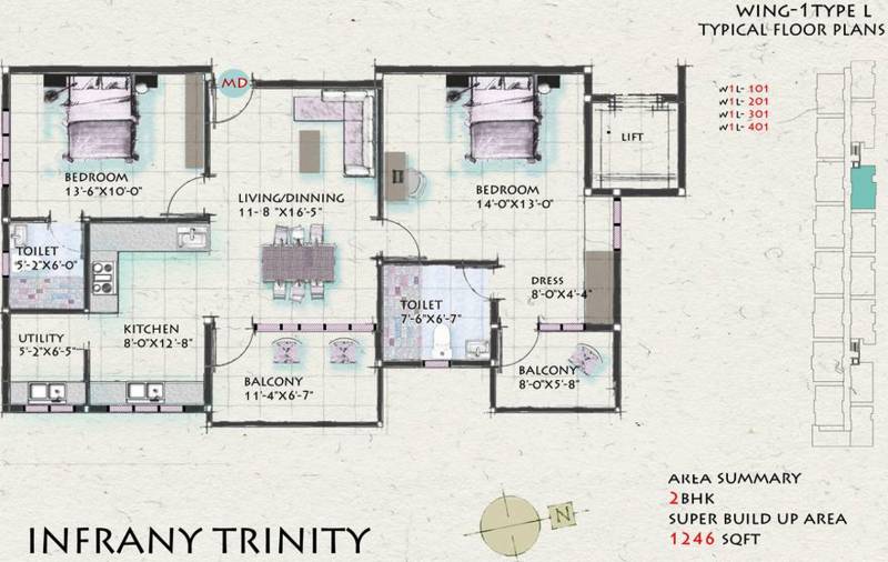 Infrany Trinity (2BHK+2T (1,246 sq ft) 1246 sq ft)