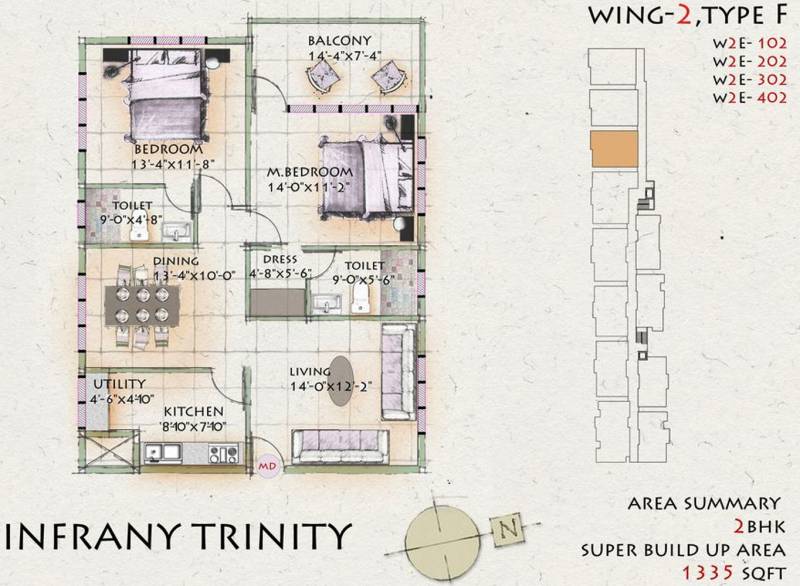 Infrany Trinity (2BHK+2T (1,335 sq ft) 1335 sq ft)