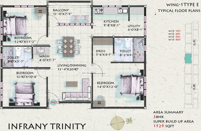 Infrany Trinity (3BHK+2T (1,529 sq ft) 1529 sq ft)