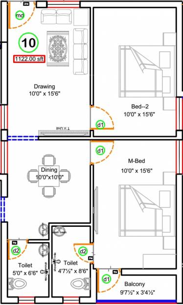 Sree Daksha Yagnya (2BHK+2T (1,122 sq ft) 1122 sq ft)