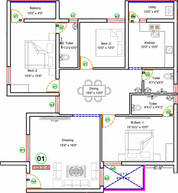Sree Daksha Yagnya (3BHK+3T (1,539 sq ft) 1539 sq ft)