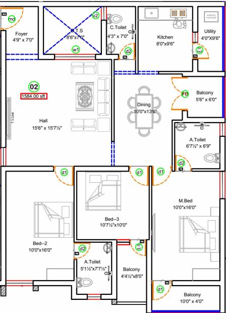 Sree Daksha Yagnya (3BHK+3T (1,584 sq ft) 1584 sq ft)