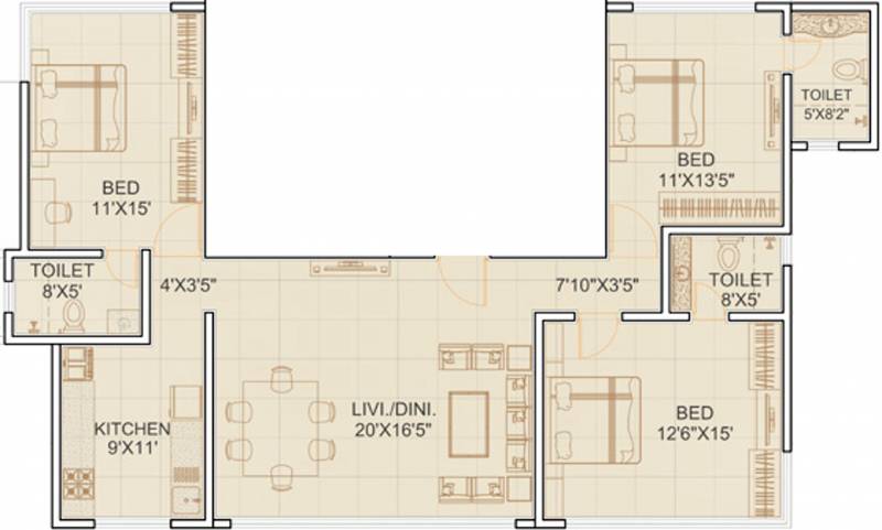 AP Guru Ramdas (3BHK+3T (1,100 sq ft) 1100 sq ft)