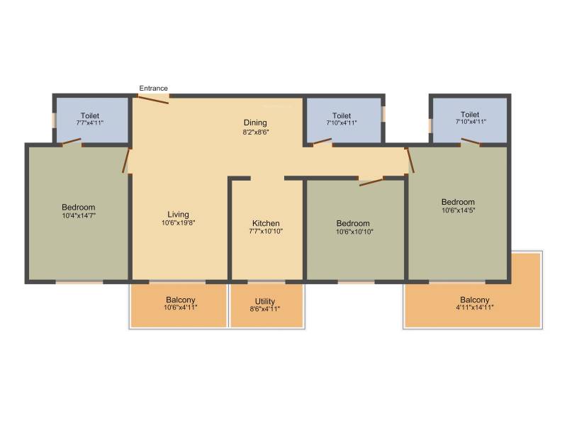 Milestone Grand (3BHK+3T (1,491 sq ft) 1491 sq ft)