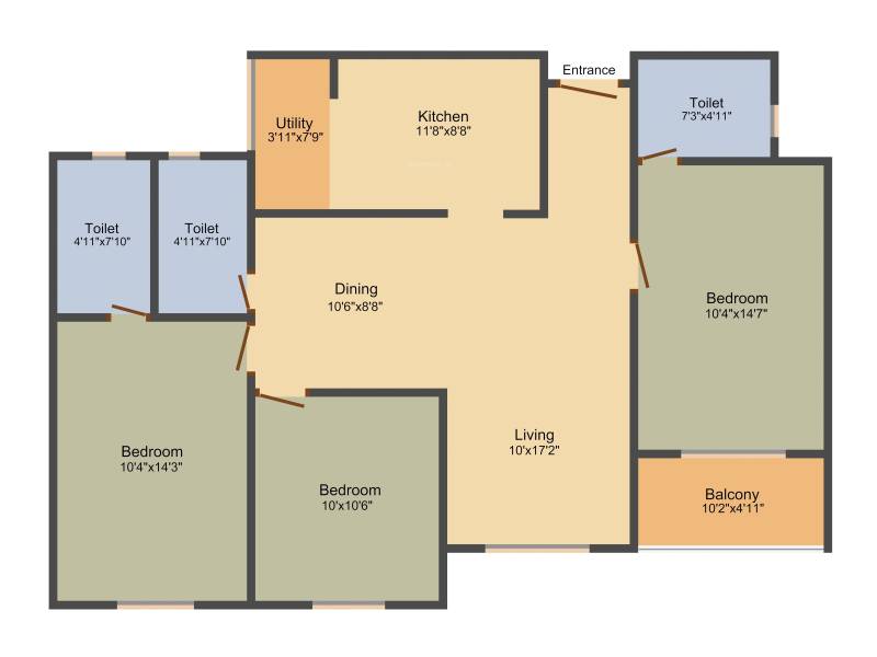 Milestone Grand (3BHK+3T (1,351 sq ft) 1351 sq ft)