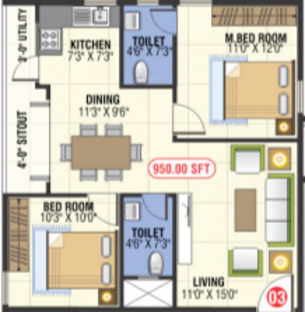 Rsun Sushmitham (2BHK+2T (950 sq ft) 950 sq ft)