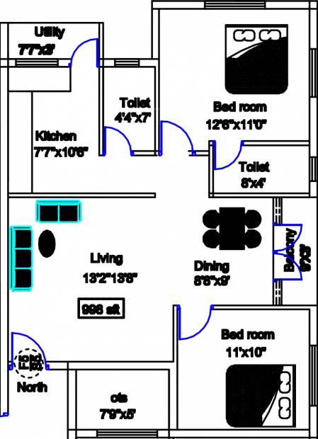 Harini Aishwaryam (2BHK+2T (998 sq ft) 998 sq ft)