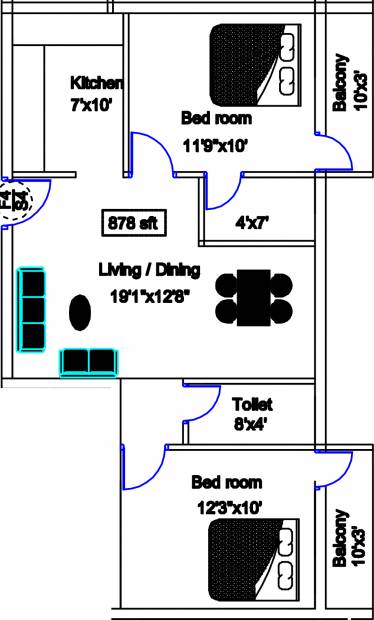 Harini Aishwaryam (2BHK+2T (878 sq ft) 878 sq ft)