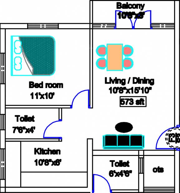 Harini Aishwaryam (1BHK+2T (573 sq ft) 573 sq ft)
