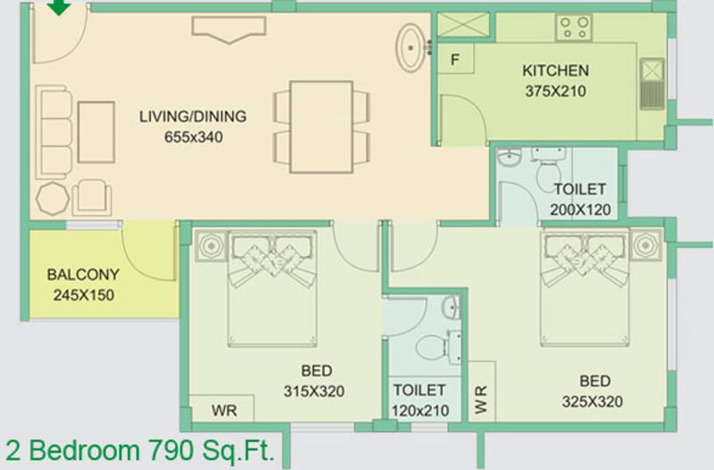 Palathra Hill View Ruby (2BHK+2T (790 sq ft) 790 sq ft)