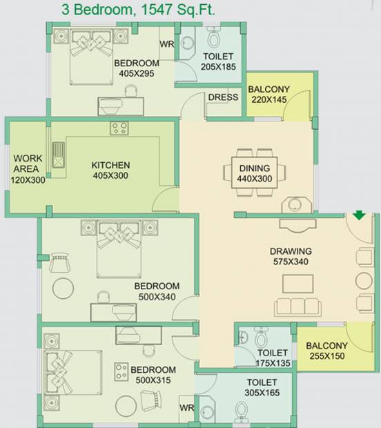 Palathra Hill View Ruby (3BHK+3T (1,547 sq ft) 1547 sq ft)