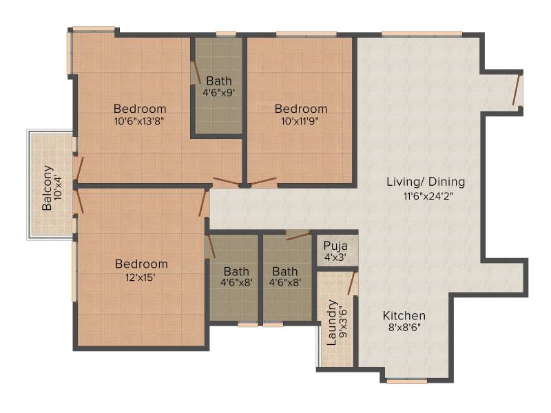 Vaibhav Grand Palace (3BHK+3T (1,778 sq ft)   Pooja Room 1778 sq ft)