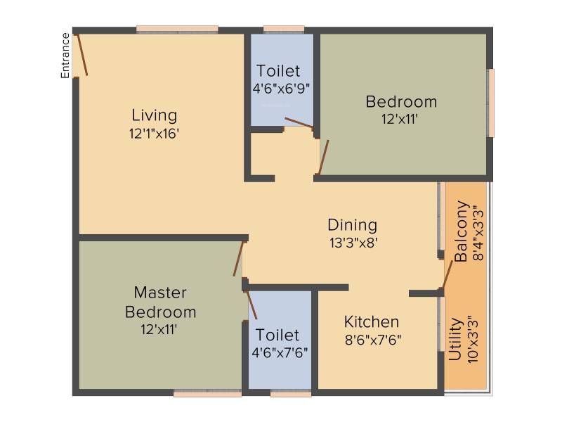 Druva Daffodils (2BHK+2T (1,075 sq ft) 1075 sq ft)