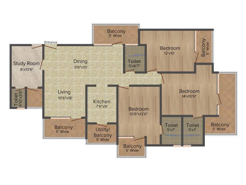Vanshi Royal Dwarka Residency (3BHK+4T (1,770 sq ft)   Study Room 1770 sq ft)