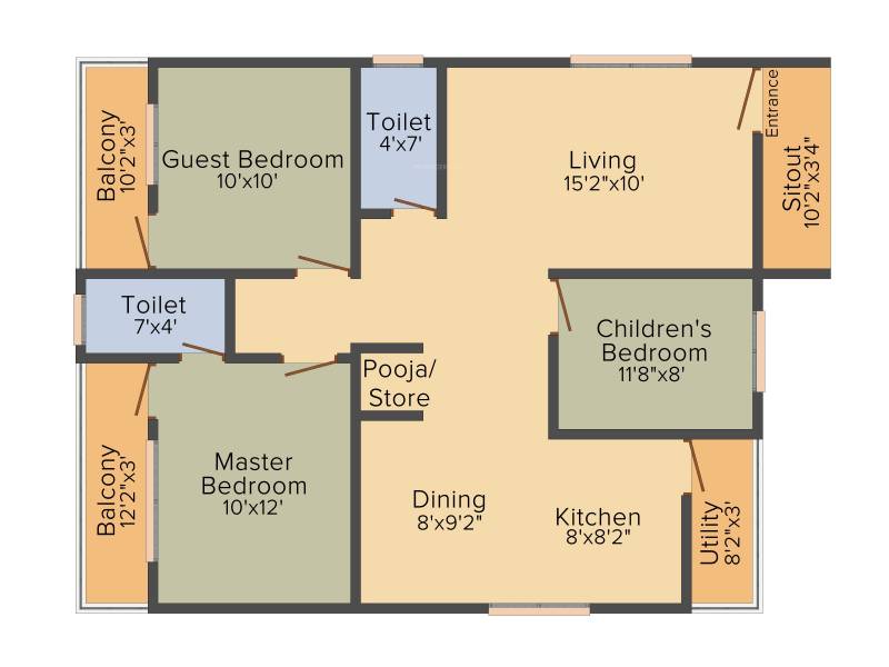 Vaastu Hill View III (3BHK+2T (1,210 sq ft)   Pooja Room 1210 sq ft)