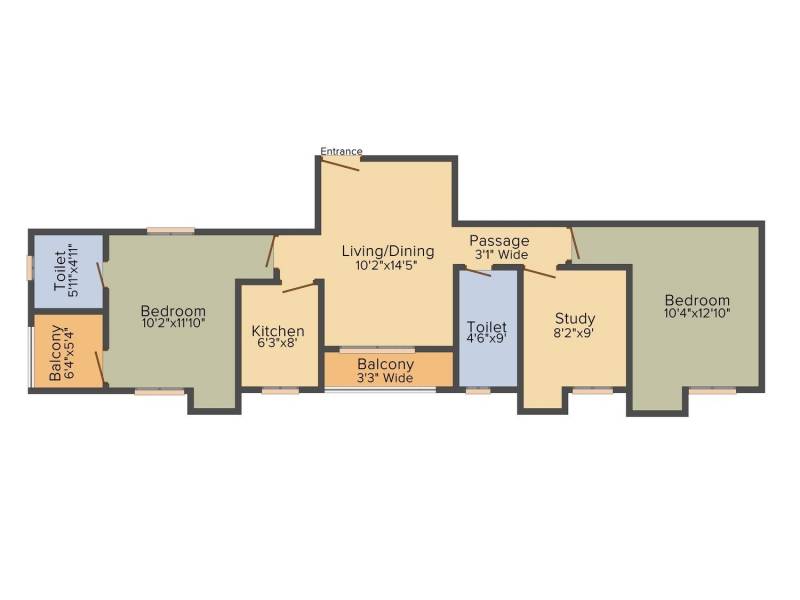 BCT Sonar Sansar (2BHK+2T (1,164 sq ft)   Study Room 1164 sq ft)