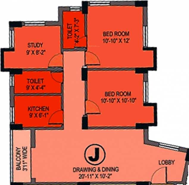 BCT Sonar Sansar (2BHK+2T (1,278 sq ft)   Study Room 1278 sq ft)