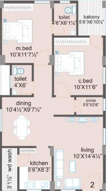 Hanuma Sridhara and Srinadha Residency (2BHK+2T (1,120 sq ft)   Pooja Room 1120 sq ft)