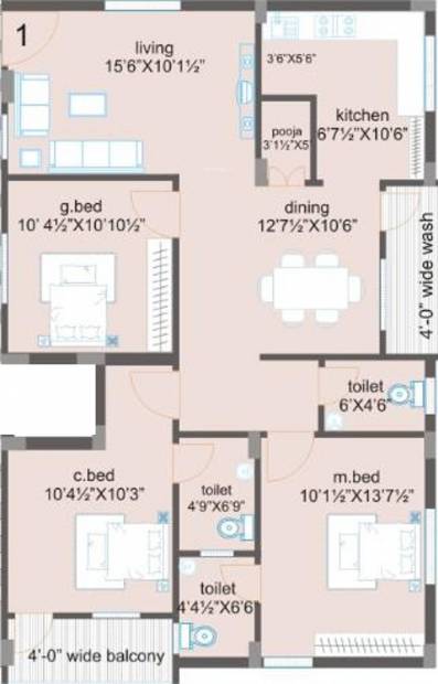 Hanuma Sridhara and Srinadha Residency (3BHK+3T (1,435 sq ft)   Pooja Room 1435 sq ft)