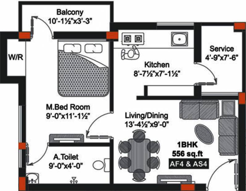 GP Cherry Blossom II (1BHK+1T (556 sq ft) 556 sq ft)