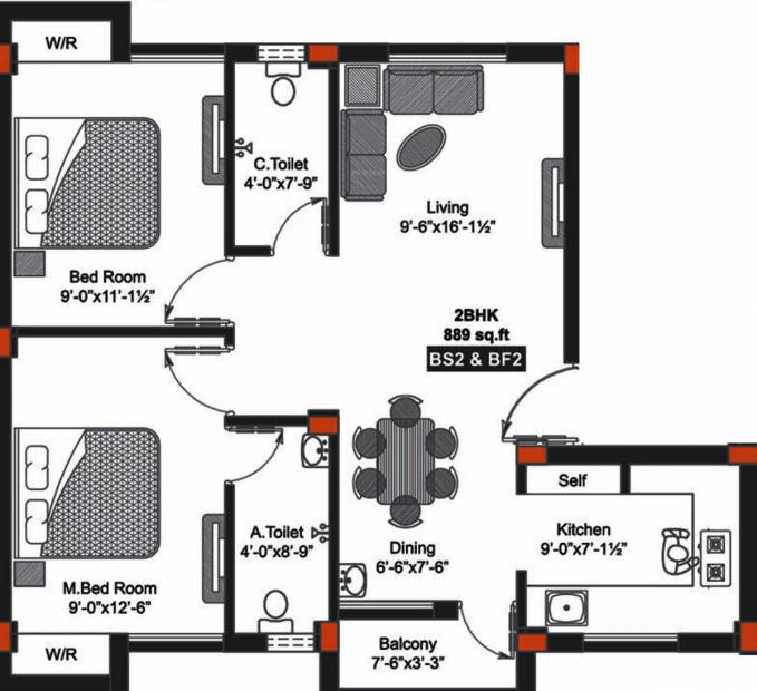 GP Cherry Blossom II (2BHK+2T (889 sq ft) 889 sq ft)