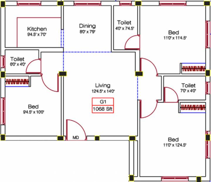 Alankar Sree Krishna Garden (3BHK+2T (1,068 sq ft) 1068 sq ft)