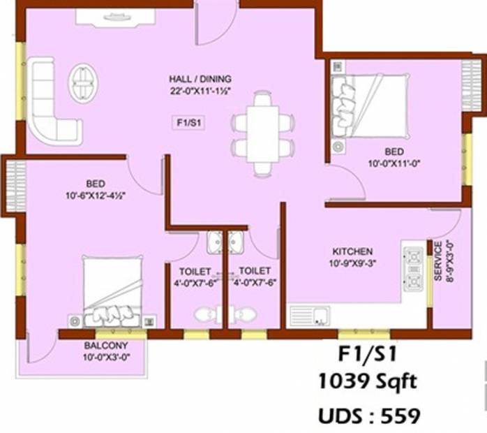 Vigneshwara Kasthuris Splendour (2BHK+2T (1,039 sq ft) 1039 sq ft)