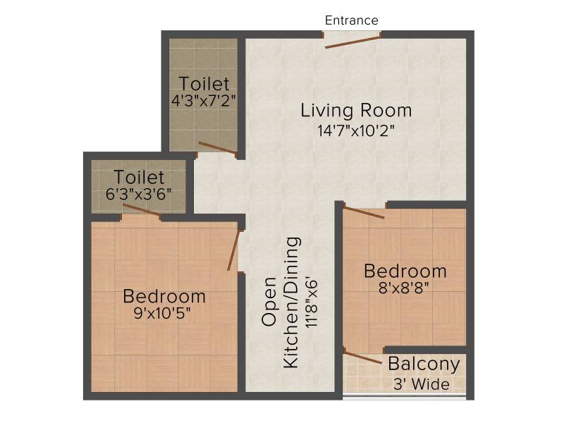 ML DP Enclave (2BHK+2T (693 sq ft) 693 sq ft)