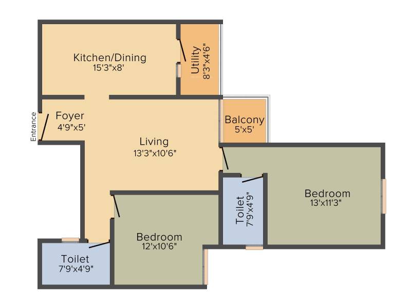 GR Shrushti (2BHK+2T (1,115 sq ft) 1115 sq ft)