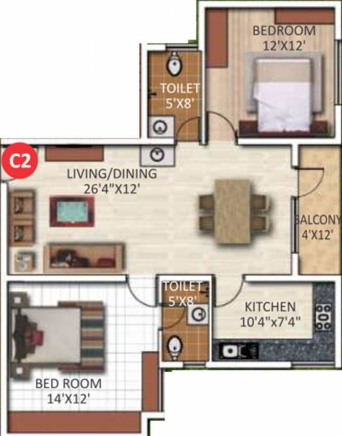 ARV Temple Tree (2BHK+2T (1,198 sq ft) 1198 sq ft)