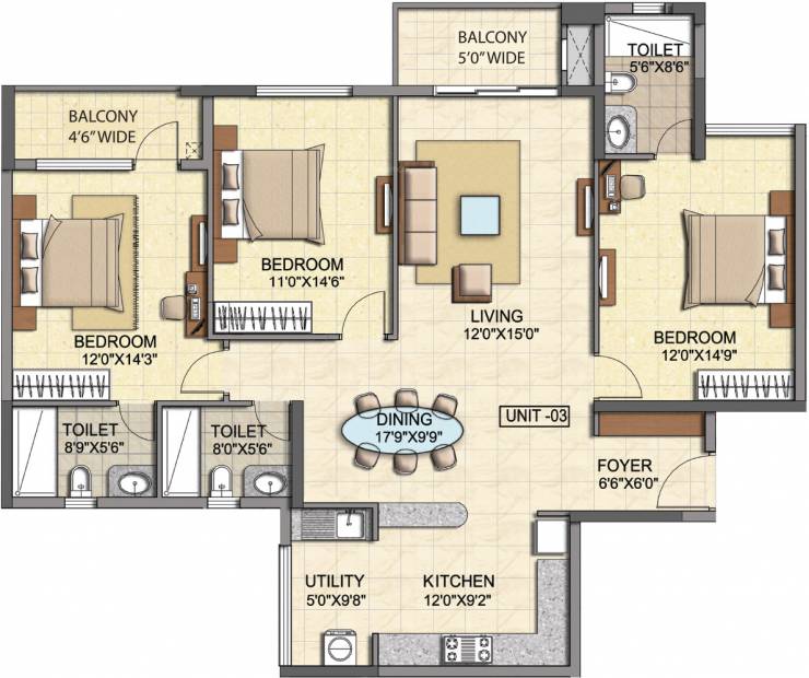 Salarpuria Sattva Cadenza (3BHK+3T (1,850 sq ft) 1850 sq ft)