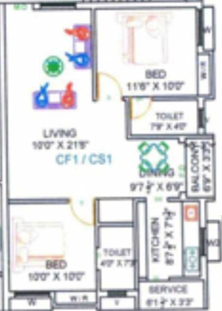 Guru Shiva And Vishnu (2BHK+2T (970 sq ft) 970 sq ft)