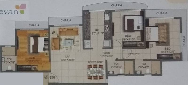 Amar Sahajeevan (3BHK+3T (856 sq ft) 856 sq ft)
