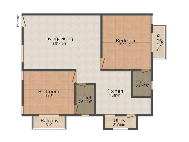 SSV Emerald (2BHK+2T (1,125 sq ft) 1125 sq ft)