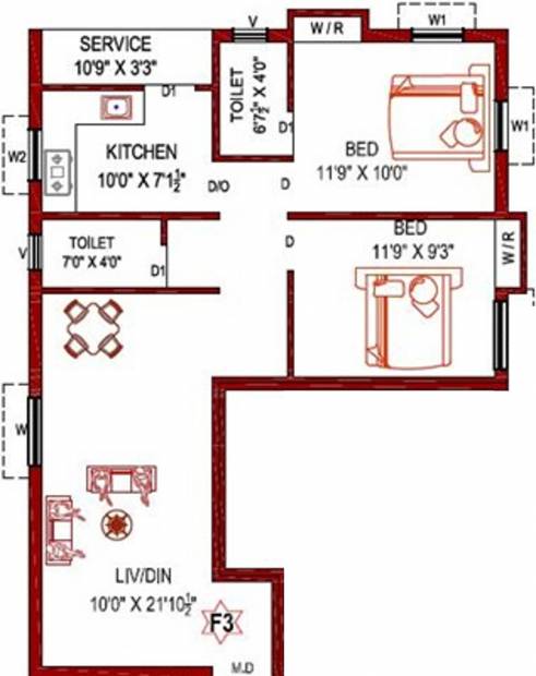 Perfect Builders Pascal (2BHK+2T (967 sq ft) 967 sq ft)