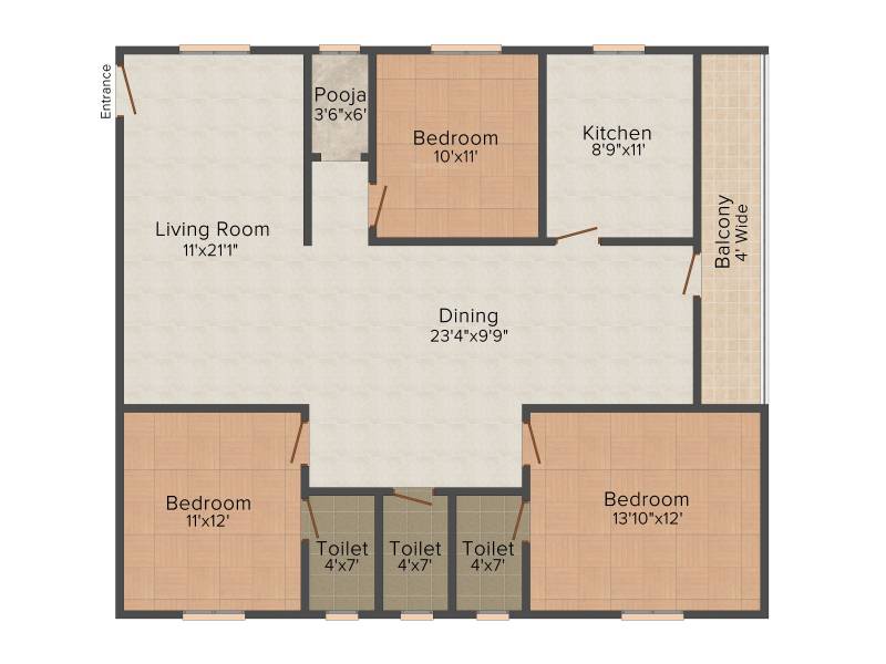 Janani Supraja Splandour (3BHK+3T (1,630 sq ft) + Pooja Room 1630 sq ft)