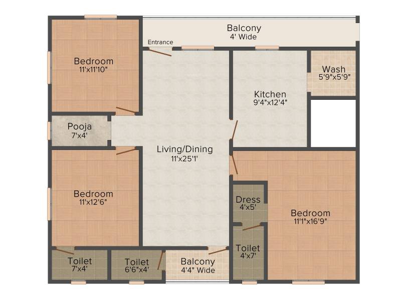 Janani Supraja Splandour (3BHK+3T (1,675 sq ft) + Pooja Room 1675 sq ft)