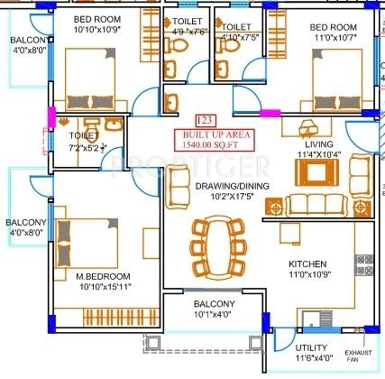 VijayaSri Elixir (3BHK+3T (1,540 sq ft) 1540 sq ft)