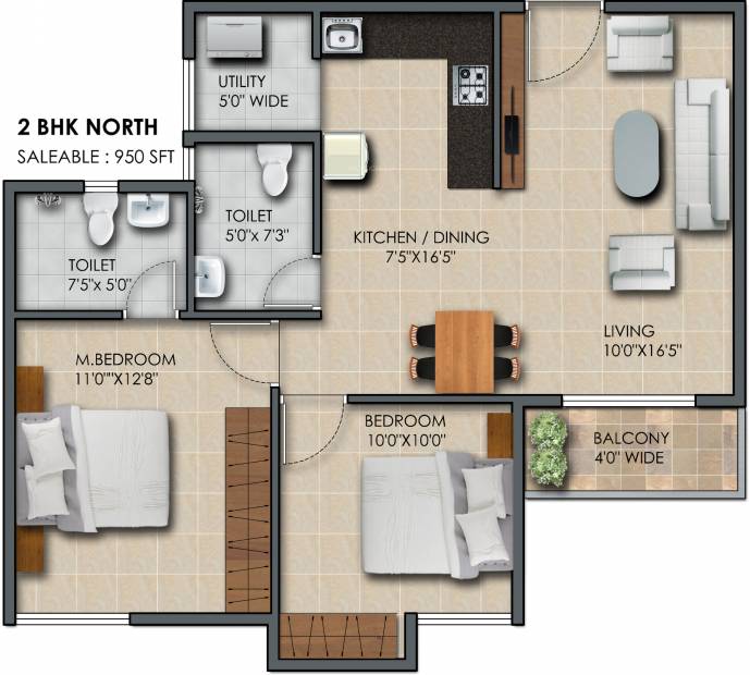 Subha 9 Sky Vue (2BHK+2T (950 sq ft) 950 sq ft)