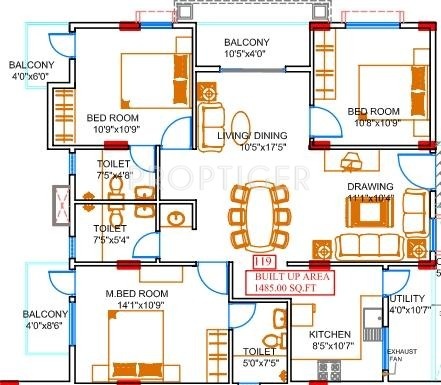 VijayaSri Elixir (3BHK+3T (1,485 sq ft) 1485 sq ft)