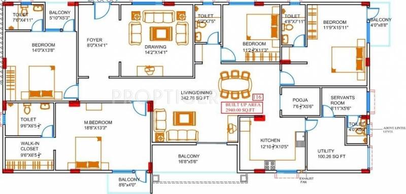 VijayaSri Elixir (4BHK+4T (2,940 sq ft)   Servant Room 2940 sq ft)