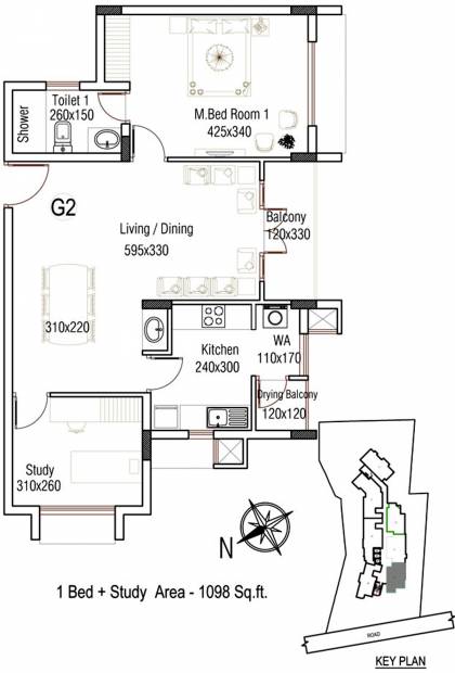 Asset Canvas (1BHK+1T (1,098 sq ft) + Study Room 1098 sq ft)