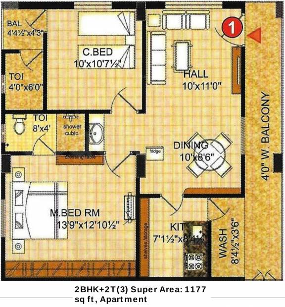 Axon Platina A And B (2BHK+2T (1,177 sq ft) 1177 sq ft)