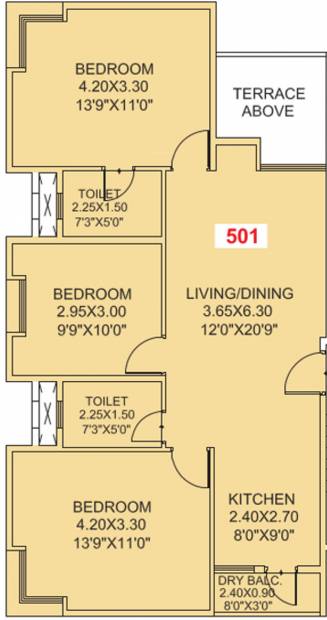 Icon Prajakt (3BHK+2T (1,162 sq ft) 1162 sq ft)