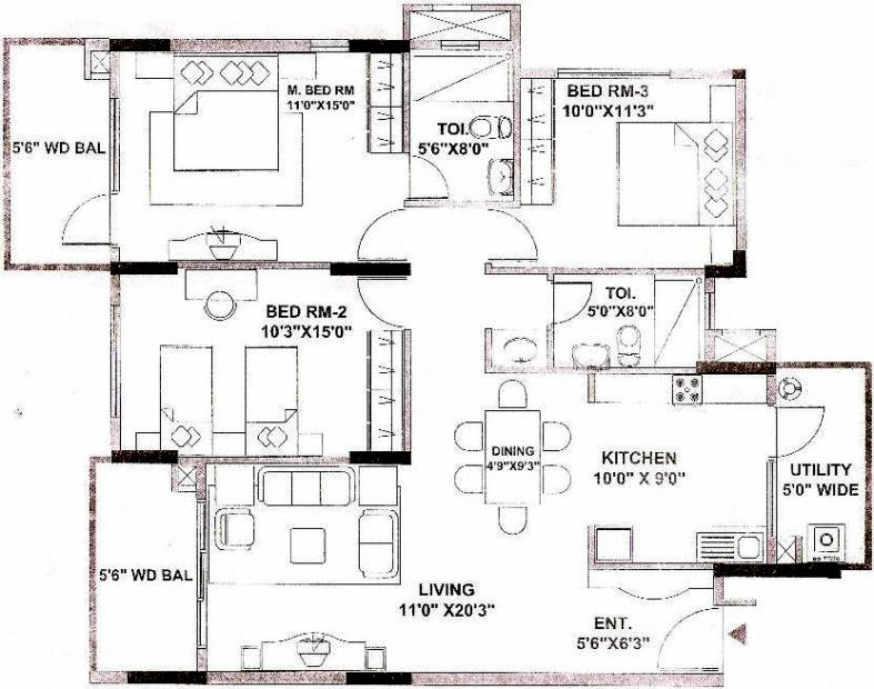 Mantri Tranquil (3BHK+2T (1,470 sq ft) 1470 sq ft)
